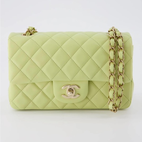 CHANEL Handbags - NEW Chanel classic flap pistachio color lamb skin gold hardware